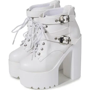 Dámské kozačky Klasické motorkářské boty na vysokém podpatku Barva: Bílá, Velikost: 35