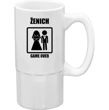 Sklenice Půllitr bílý vysoký Game over - ženich
