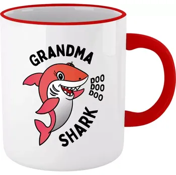 Hrnek pro babičku - Grandma Shark - červený lem a ucho 330 ml