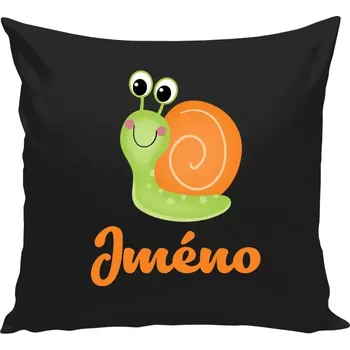 Polštář Polštář černý 40x40 cm Šnek se jménem