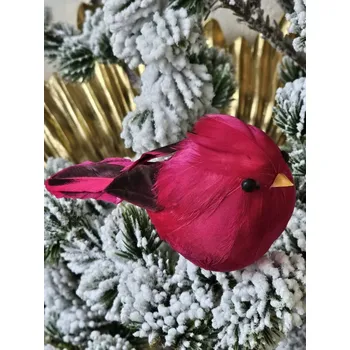 Tmavě růžový dekorativní ptáček na skřipci M - 5,5*13*7 cm