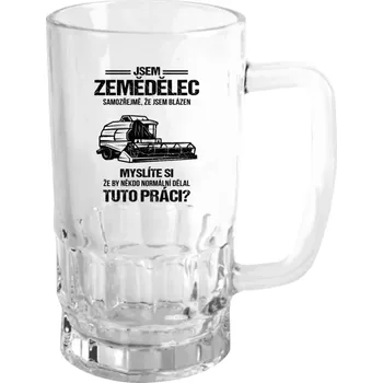 Sklenice Půllitr pro zemědělce - Samozřejmě, že jsem blázen - zemědělec - čirý