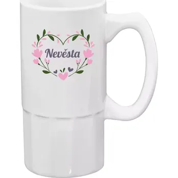 Sklenice Půllitr pro nevěstu - Nevěsta - srdce s lístečky - 500 ml