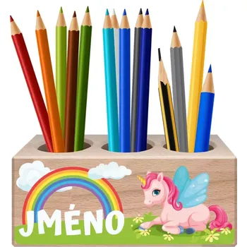 Dřevěná hračka Pastelkovník Jednorožec a duha se jménem