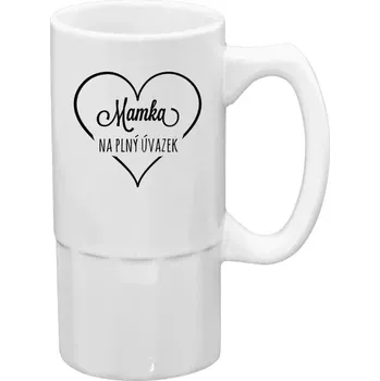 Sklenice Půllitr bílý vysoký Mamka na plný úvazek