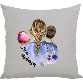 Polštář Polštář lněný 40x40 cm Jsem máma - holčička a kluk