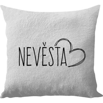 Polštář Polštář bílý 40x40 cm - dlouhý chlup Nevěsta - kreslené - srdce