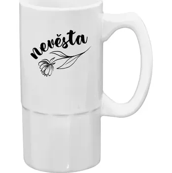 Sklenice Půllitr bílý vysoký Nevěsta - s květinou