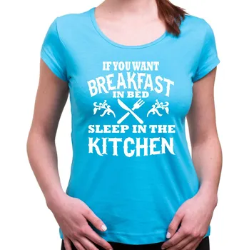 Dámske tričko - Breakfast in bed (raňajky do postele), Barva látky tyrkysová modrá, Střih Dámsky, Velikost M