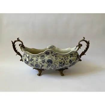 PORCELÁNOVÁ ŽARDINIÉRA - KVĚTINY KOBALTOVÁ MODŘ