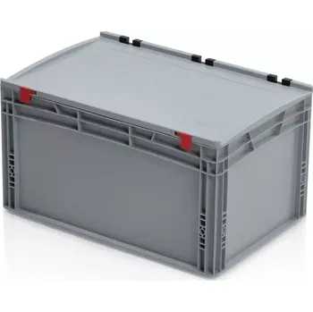Úložný box Euro přepravka s víkem 60 cm × 40 cm × 33,5 cm, šedá, plný úchyt