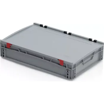 Úložný box Euro přepravka s víkem 60 cm × 40 cm × 13,5 cm, šedá, plný úchyt