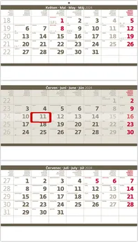 Kalendář Helma365 Nástěnný kalendář tříměsíční skládaný šedý 2024