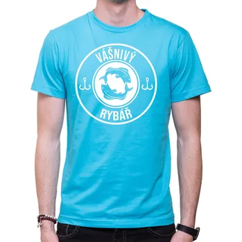 Pánské oblečení Tričko pro rybáře - Vášnivý Rybář, Barva látky tyrkysová modrá, Střih Pánsky/UNISEX, Velikost Dětské 134cm/8let