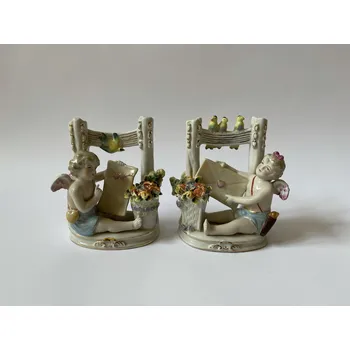 PORCELÁNOVÝ PÁR ANDĚLŮ AMORKŮ - VÁZIČKY