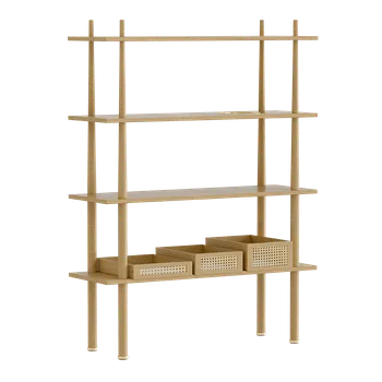 Obývací pokoj Umage Policový regál Stories s doplňky - dub Produkt: Policový regál (4 police, mosazný talířek)