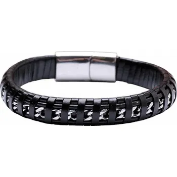 Drahý kámen Pánský černý kožený náramek Curb - spona barva stříbra obvod cca 21 cm