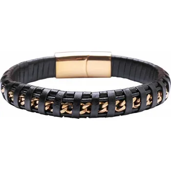 Drahý kámen Pánský černý kožený náramek Curb - spona barva zlata obvod cca 21 cm