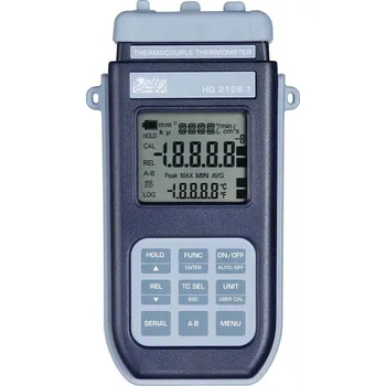 Delta OHM HD2128.1 2vstupový termočlánkový teploměr s datovým loggerem. Vstup pro sondy typu K, J, T, R, N, S, B, E s miniaturním konektorem. Maximum, minimum, průměr.