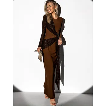 Dámské šaty Hnědé společenské šaty KORA s flitry Velikost: ONESIZE