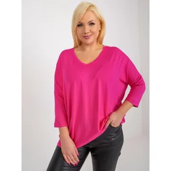 Dámská halenka Dámská halenka plus size basic s výstřihem do V KIKITA tmavě růžová