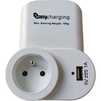 vypínač a zásuvka USB nabíjecí adaptér s průběžnou zásuvkou Solight DC23 - 230V, 1000mA, držák na telefon