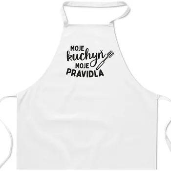Kuchyňská zástěra Zástěra bílá - Moje kuchyň, moje pravidla