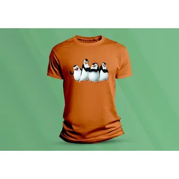 Chlapecké tričko Dětské bavlněné tričko Tučňáci z Madagaskaru. velikost 128 (7-8 let) Oranžová