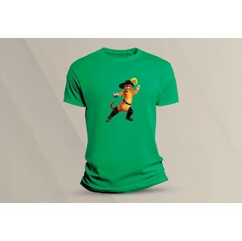 Chlapecké oblečení Dětské bavlněné tričko Kocour v botách. velikost 128 (7-8 let) Zelená