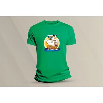 Dětské bavlněné tričko Pirátská plachetnice. velikost 128 (7-8 let) Zelená