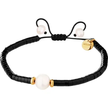 Náramek Pozlacený náramek z mosazi s acháty a perlou - AR537-3639