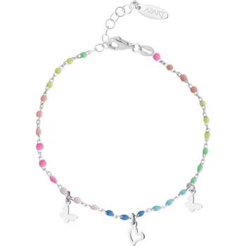 Náramek Stříbrný náramek se smaltem - motýli, srdce - AP537-0028