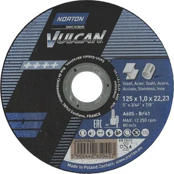 Řezný kotouč NORTON-CLIPPER Ultra tenké řezání Kotouč pro kov, inox 125x1x22.23mm pro Úhlová bruska Norton VULCAN