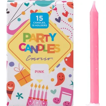 Svíčka Emocio Dortové 15 ks 8x95mm se svícny růžové svíčky 15x10 gram 63 gram