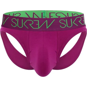 Pánské erotické prádlo Slipy Sukrew Deep Purple V Brief S, fialové vzadu otevřené pánské slipy