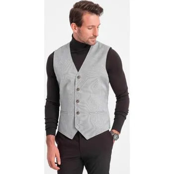 Pánská vesta Pánská žakárová vesta bez klop V1 OM-BLZV-0106 světle šedá
