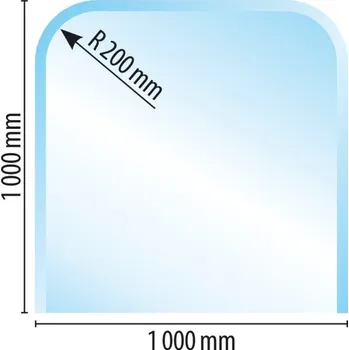 Krbová kamna Sklo pod kamna půl oblou, R 200, 1000 x 1000 x 6 mm