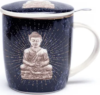 Porcelánový hrnek Buddha se sítkem a pokličkou 400 ml modrý