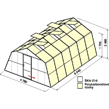 Skleník Skleník ALFA 3- délka 6m - zasklení A
