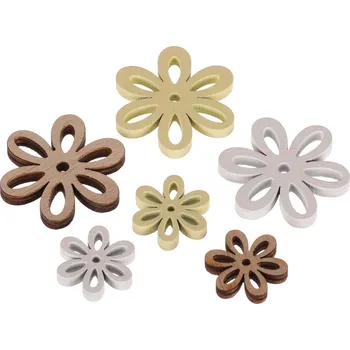 Vánoční ozdoba Autronic Kytičky dřevěné, mix barev. Cena za 1box(24ks). - KLA708