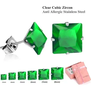 Náušnice Zirkonové náušnice Luxusteel | sada 6 párů - smaragdové stříbro 2