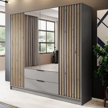 Šatní skříň Šatní skříň NELLY 4D se zrcadlem | 206 cm | šedá