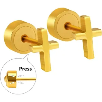 Náušnice Unisex náušnice s křížem z chirurgické oceli - 11G