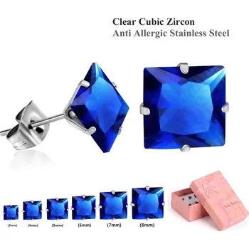 Náušnice Zirkonové náušnice Luxusteel | sada 6 párů - modrá stříbrná 2