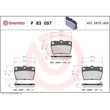 Brzdová destička Sada brzdových destiček, kotoučová brzda BREMBO P 83 057