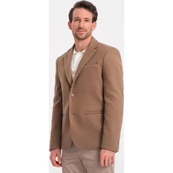 Pánské sako pro volný čas s ozdobnými knoflíky V2 OM-BLZB-0118 světle hnědé