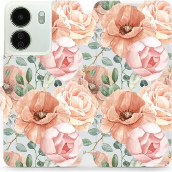 Pouzdro na mobilní telefon Flipové pouzdro Mobiwear - Xiaomi Redmi 13C - MP02S Pastelové květy (Knížkové flip pouzdro, obal, kryt na mobil Xiaomi Redmi 13C - MP02S Pastelové květy, materiál Umělá kůže + TPU - ochrana 360°, stojánek, silikonová vanička, magnetické zavírání)