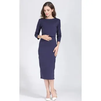 Dámské šaty Pohodlné těhotenské/kojící přiléhavé šaty s 3/4 rukávem Barva: tmavomodrá, Velikost: XXL