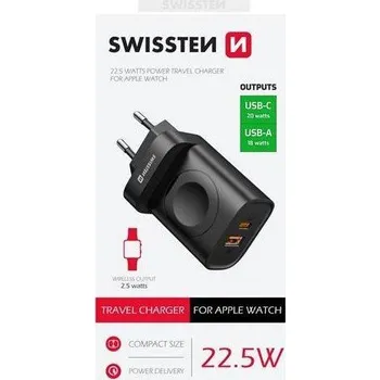 SWISSTEN 22045520 Síťový adaptér USB-A/C a nabíjení Apple Watch 20W černá