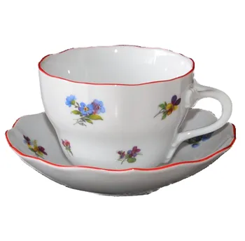 Český porcelán a.s. Házenka kávový šálek s podšálkem 210 ml červený proužek